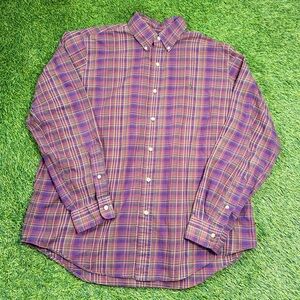 Ralph Lauren Men’s L Plaid Button Down Shirt Purple Green Long Sleeve Classic
